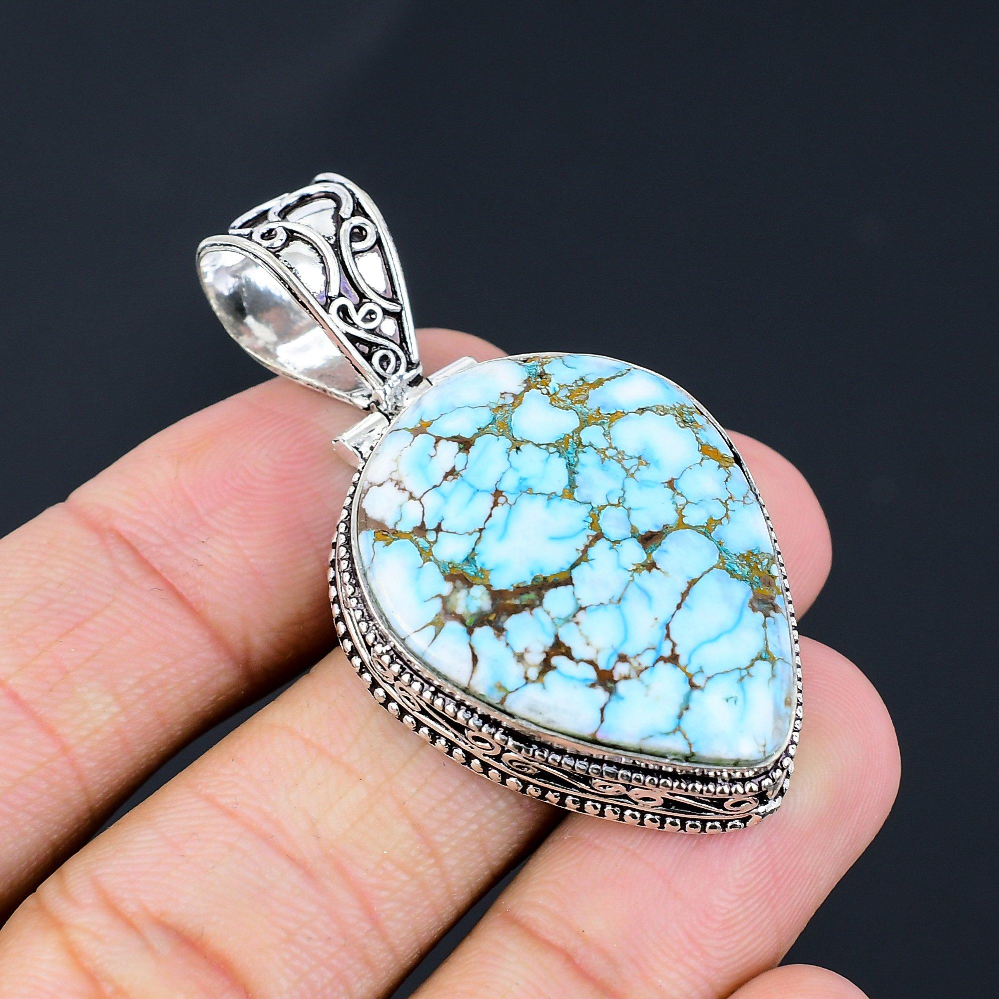 

Ювелирный кулон ручной работы из стерлингового серебра 925 пробы с тибетским бирюзовым камнем 1,69 дюйма