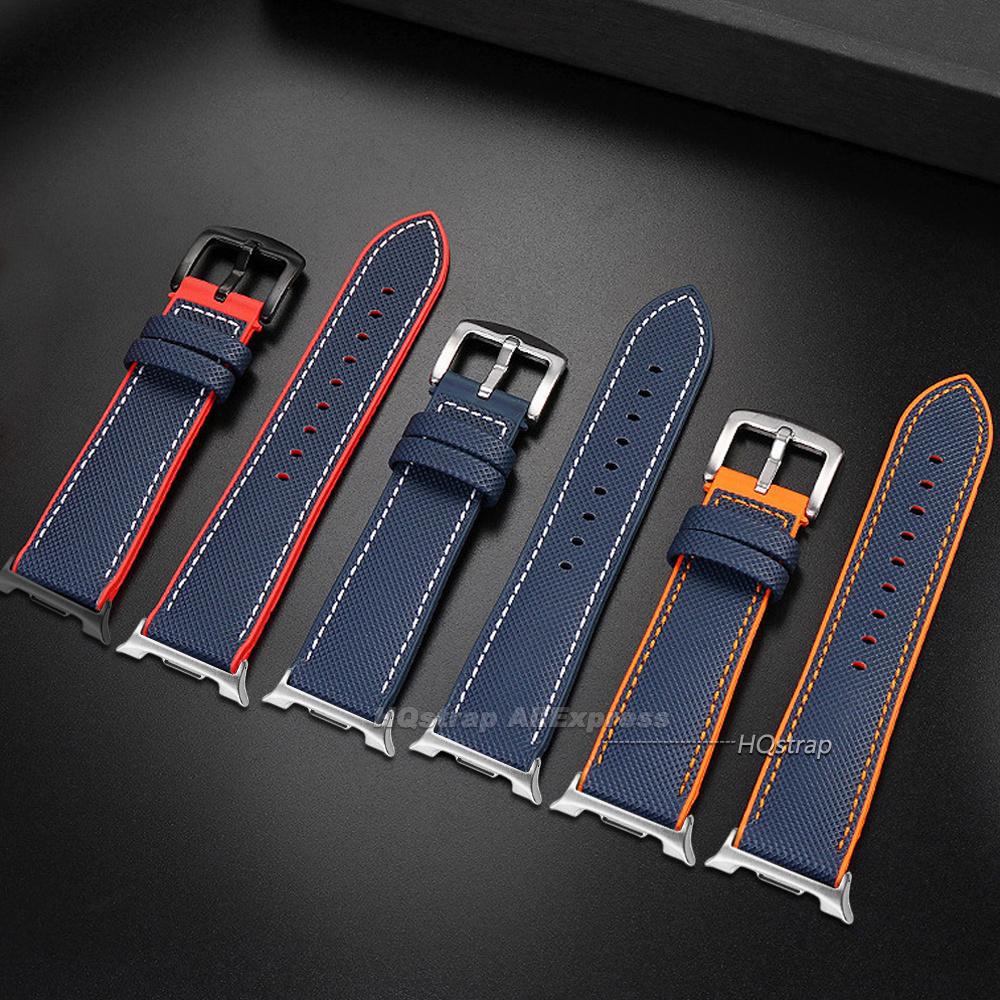 Premium Gummi-Nylon Hybrid-Uhrenarmband für Samsung Galaxy Watch 8 Classic 46mm 44mm 40mm Armband Wasserdichtes Sport-Armband