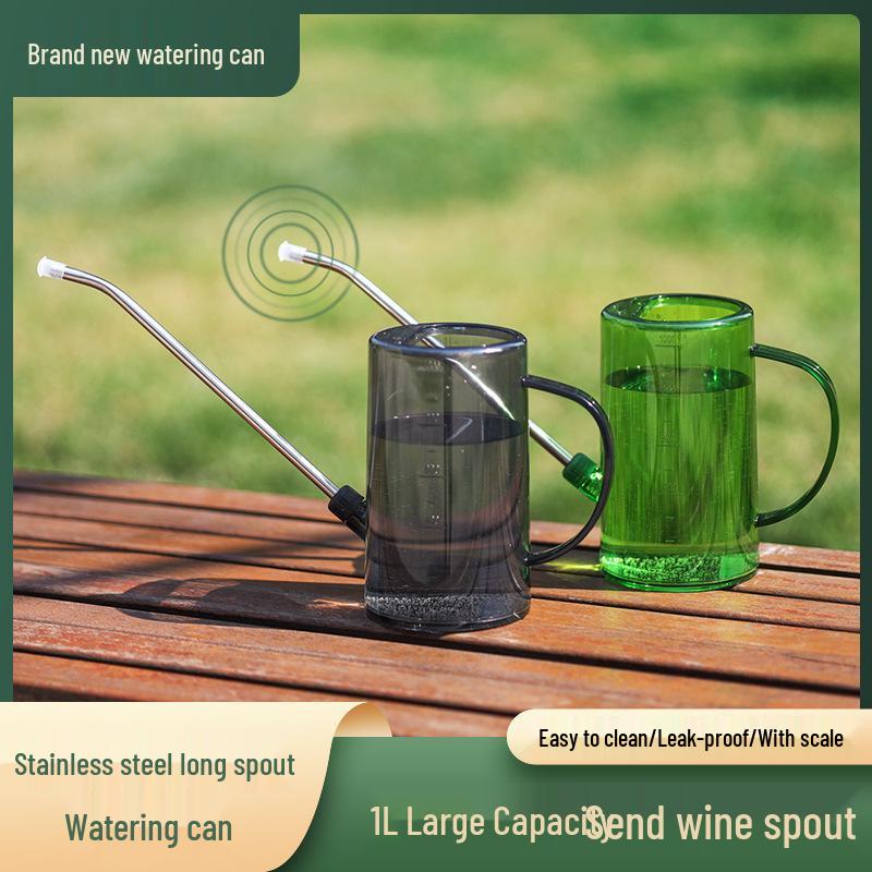 

Large Capacity Stainless Steel Watering Can with Long Spout and Transparent Sprinkler for Household and Garden Use 1 Liter