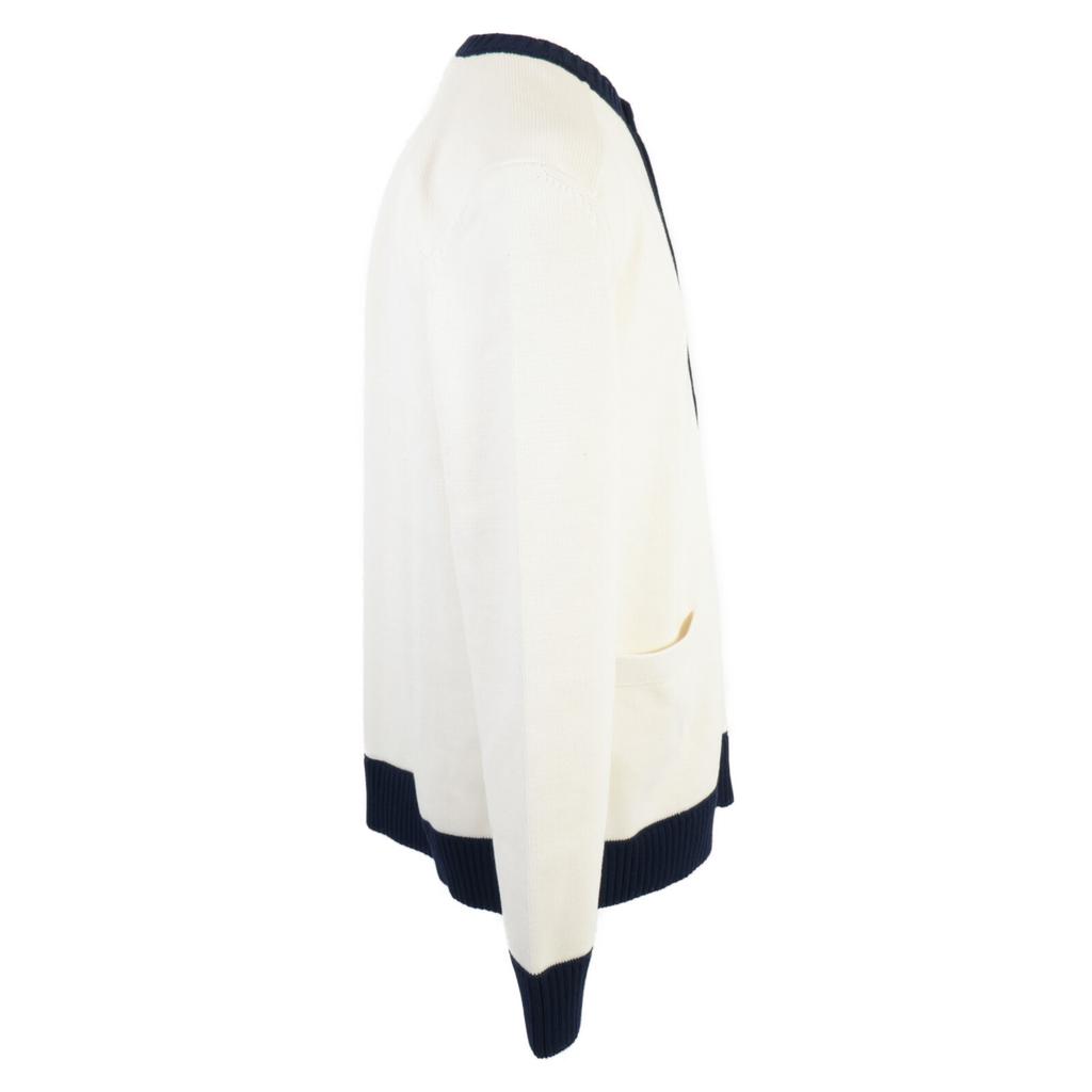 Gucci [Domestic Regular/25Stainless Steel] 814520 XKEJS Intarsia Cotton Knit Cardigan Tops M White / NavyUsed