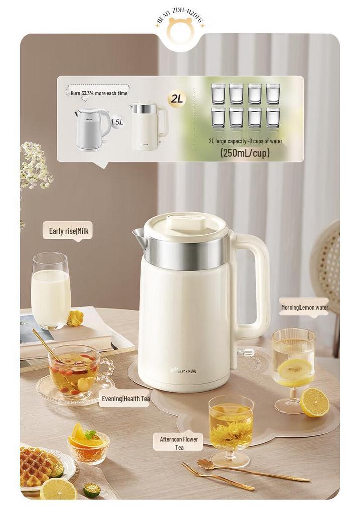 Little Bear 2L Electric Kettle, 304 Stainless Steel, Double Layer, Anti-Scald Design
