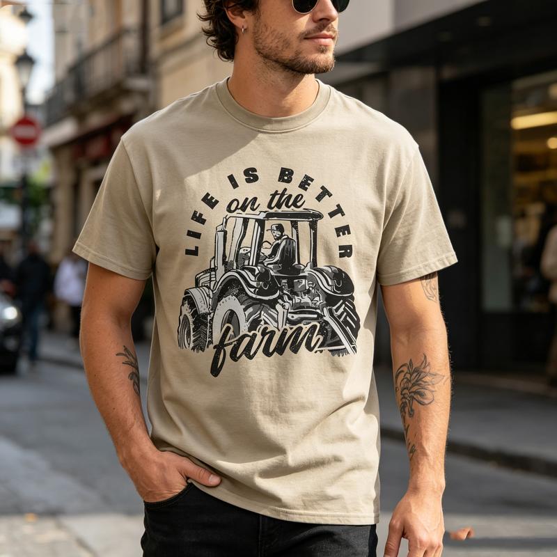 Vintage Life Is Better On The Farm Tractor T-shirt Unisexs Unisexs Mode Grafisch T-shirt voor Boeren Casual Dagelijkse Kleding