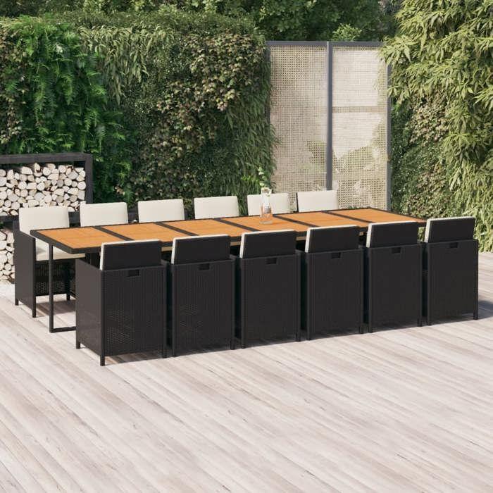 Exclusive House - Garden Dining Set Cushions 13 Pcs Black Wicker Resin