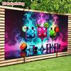 Colorful Tropical Cocktail Tapestry, Neon Palm Tree Sunset Background