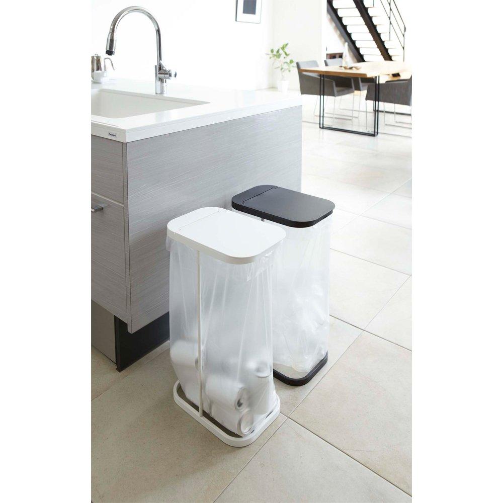 YAMAZAKI Trash Can Set of 2 Garbage Bag Holder with Lid Separation Slim Kitchen Luce White Black 7552 7553