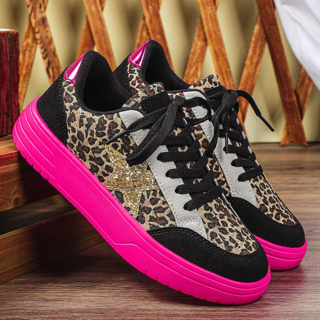 2026 Frühling Neu Leopardenmuster Retro Mode Freizeitschuhe Damen Sportschuhe Flacher Einstieg Bequem Vielseitig Klobige Sneaker