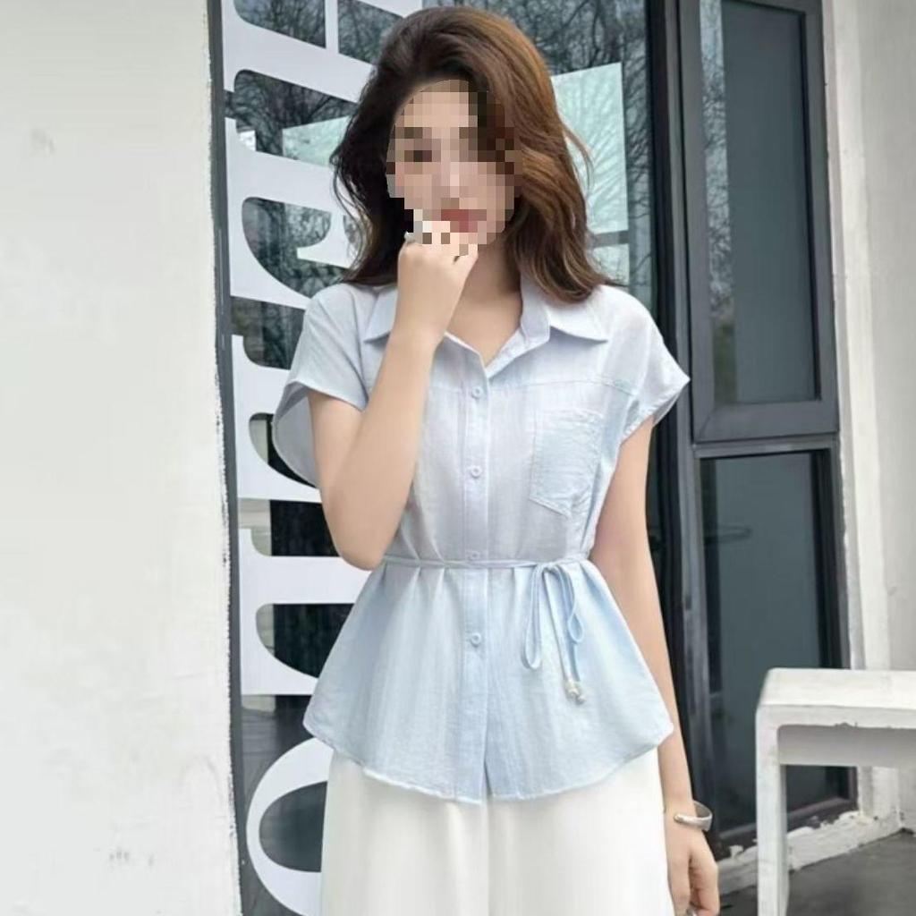 Elegant Korean Summer Two-Piece Set: Slimming Short Sleeve Shirt & High-Waisted Wide-Leg Pants for Women (2025 Fashion)