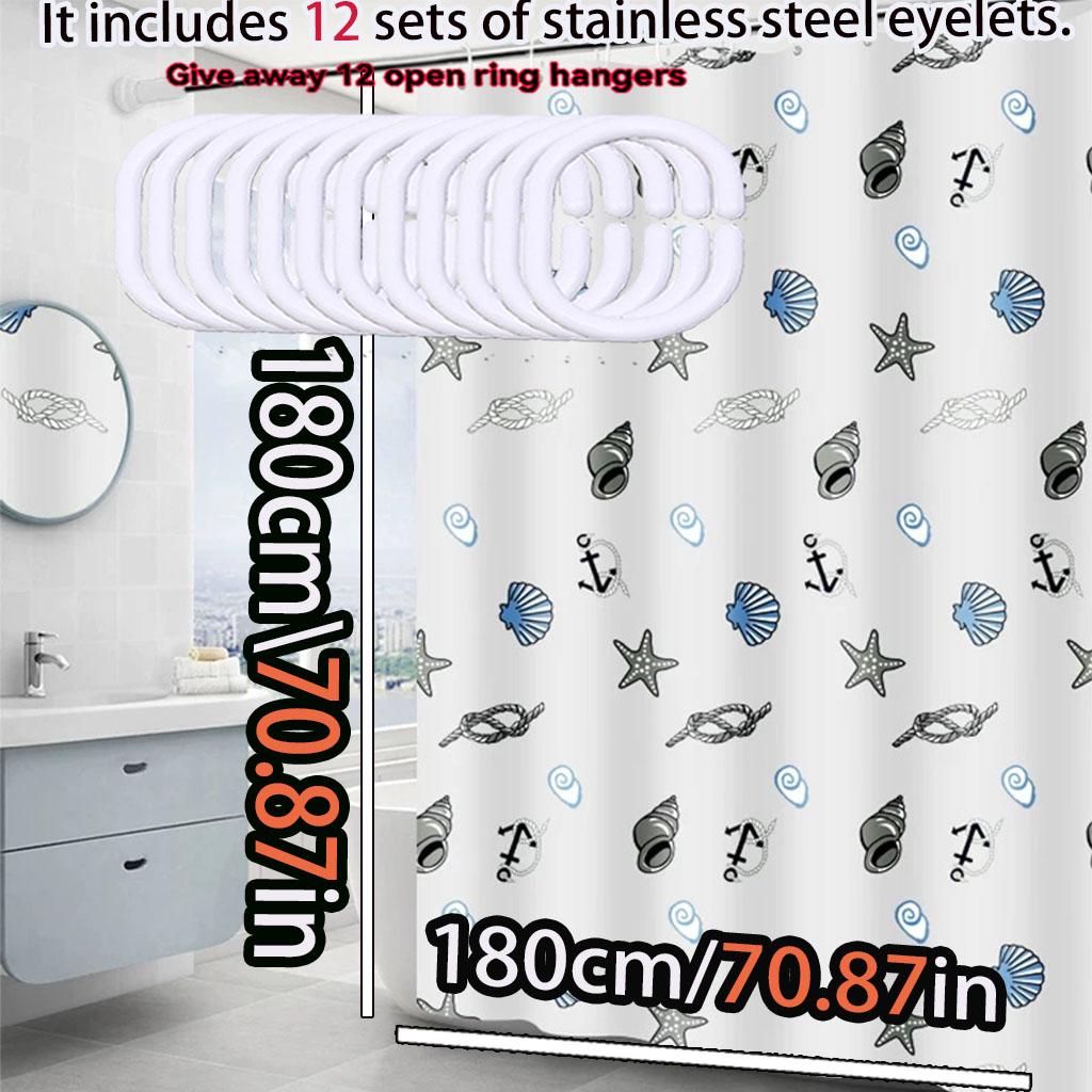 Simple small shell shower curtain Bathroom waterproof curtain opaque privacy protection easy to scrub toilet decoration curtain
