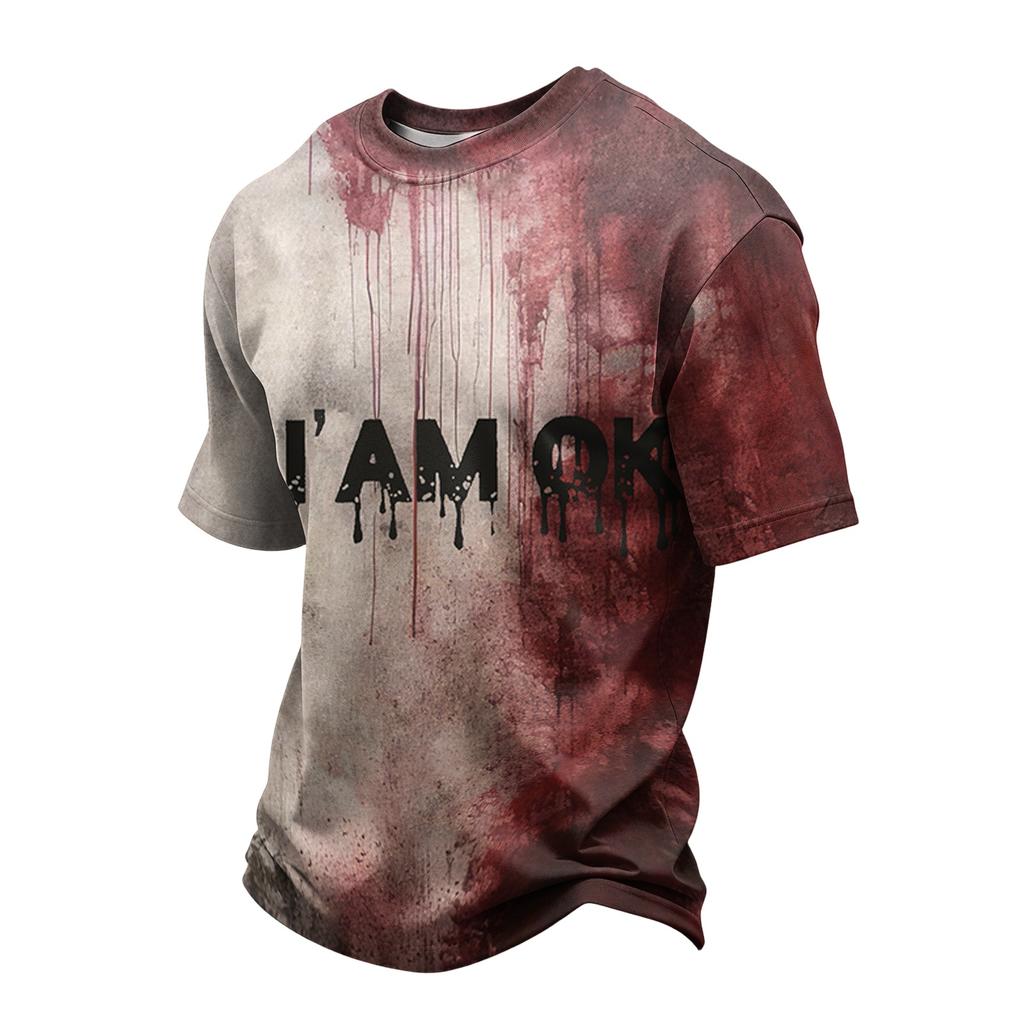 Men's Lightweight Crew Neck Quick Dry Mesh Breathable Short Sleeve Shirt with Halloween Pumpkin Print for Casual Wear