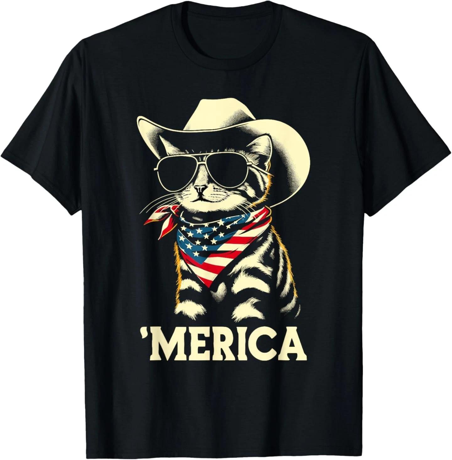 USA Merica Cat 4th of July Men Women Kids Funny Patriotic T- Shirt L