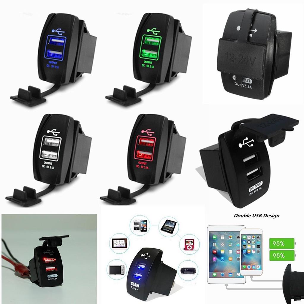 Car Waterproof Cigarette Lighter Socket Dual Usb Car Charger With Led Lighting Charger Power Adapter