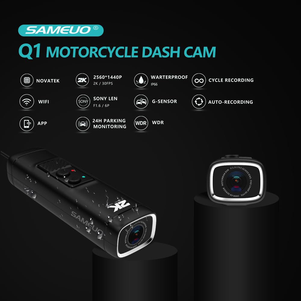 SAMEUO Q1 Bisiklet Sürüş Kaydedici, 1440P QHD, IP66 su geçirmez, döngü