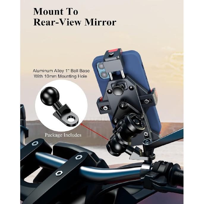 BRCOVAN Aluminum Alloy Motorcycle Phone Mount With Vibration Dampener & High-Speed Secure Lock, Anti-Theft Handlebar Cellphone Holder For Motorcycle