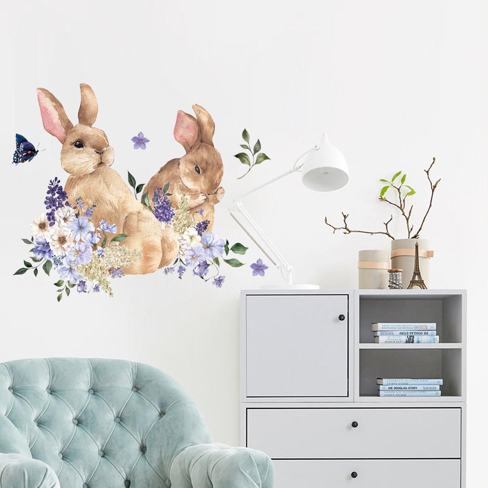 Cute Rabbits and Butterflies Wall Sticker for Bedroom Living Room Entryway Makeover Self-Adhesive Removable Home Decor