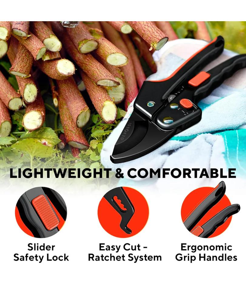 Cesoie a cricchetto per potatura da giardinaggio Heavy Duty - Aumentano la potenza di taglio 3 volte - Cesoie a cricchetto perfette per mani deboli