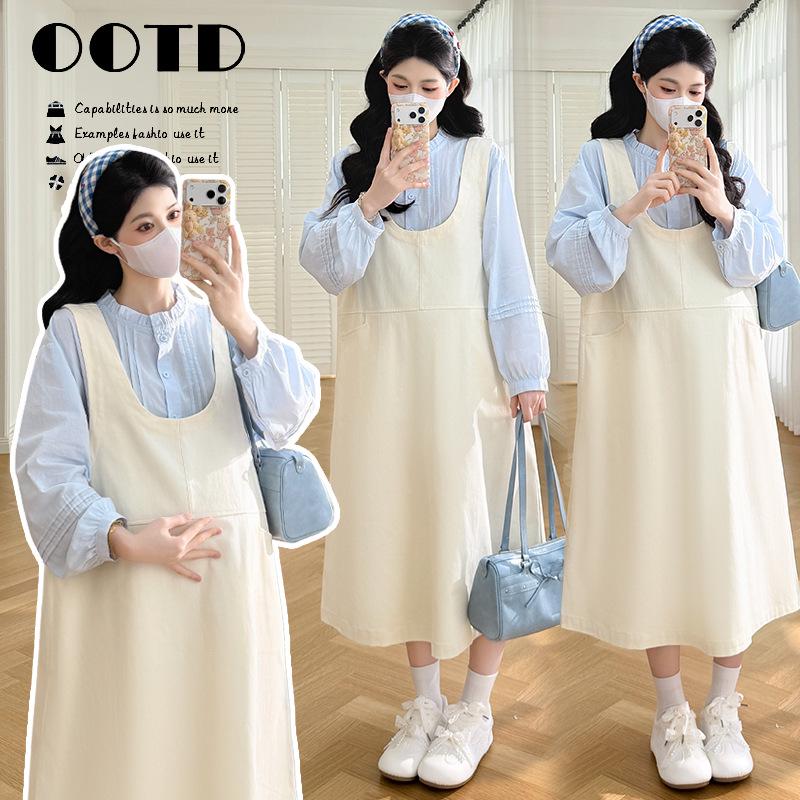 2026 Spring Korean Style Maternity 2-Piece Overalls & Skirt Set L