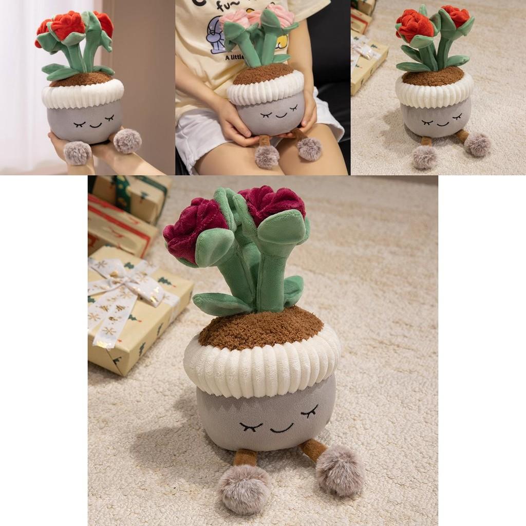 Plush Rose Flower Pot Plant Decor With Soft Pp Cotton For Living Room Ornament