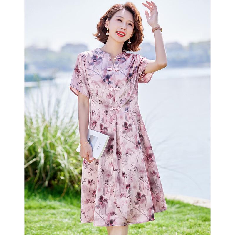 Paster Women s New Chinese Style Floral A-Line Midi Dress 4XL