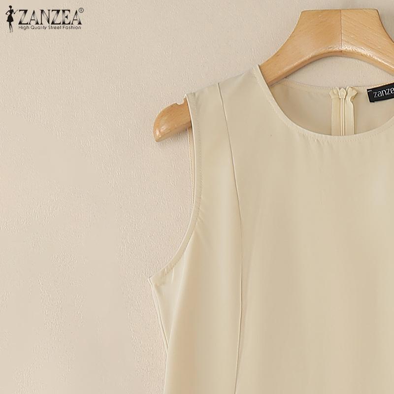 ZANZEA Women Summer Casual Round Neck Sleeveless Dress