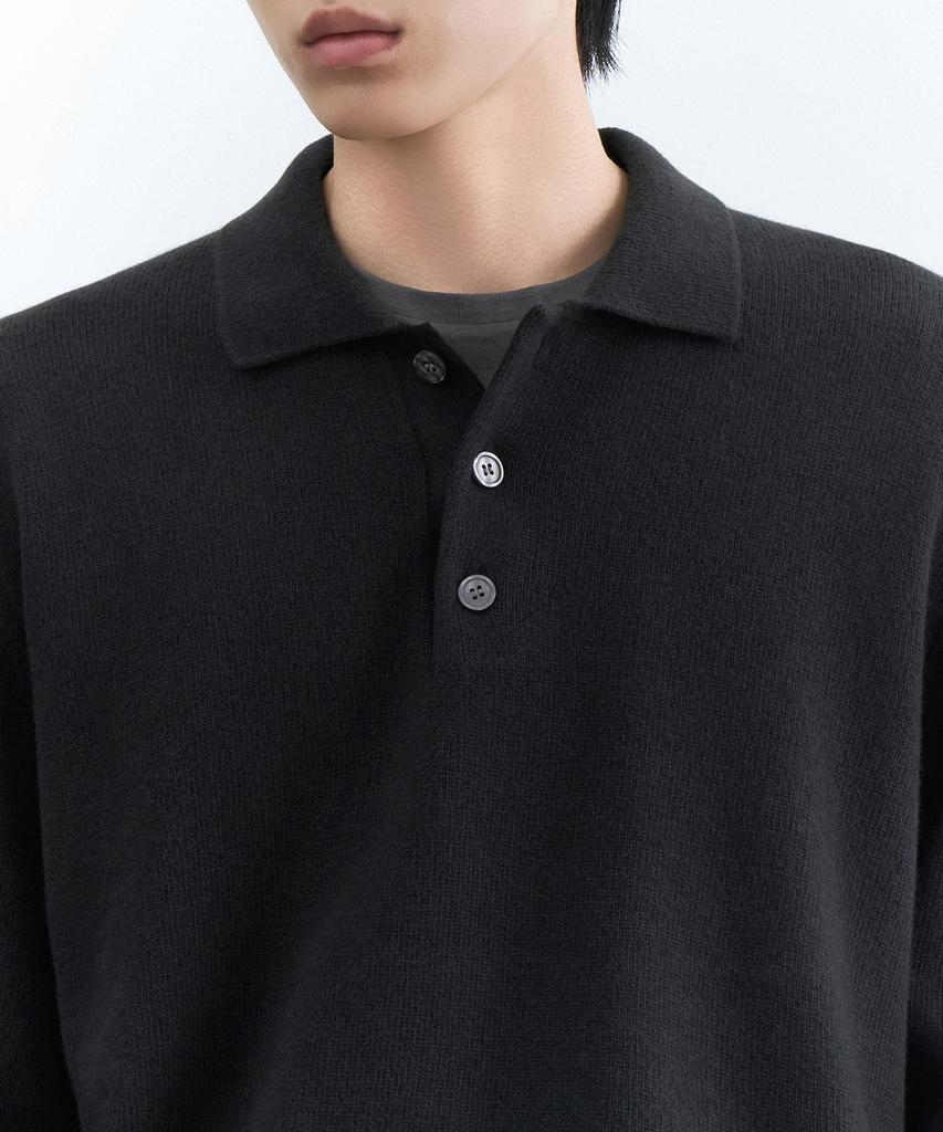 MUSINSA STANDARD [Victoria Wool] Minimal Collared Knit [Dark Gray]