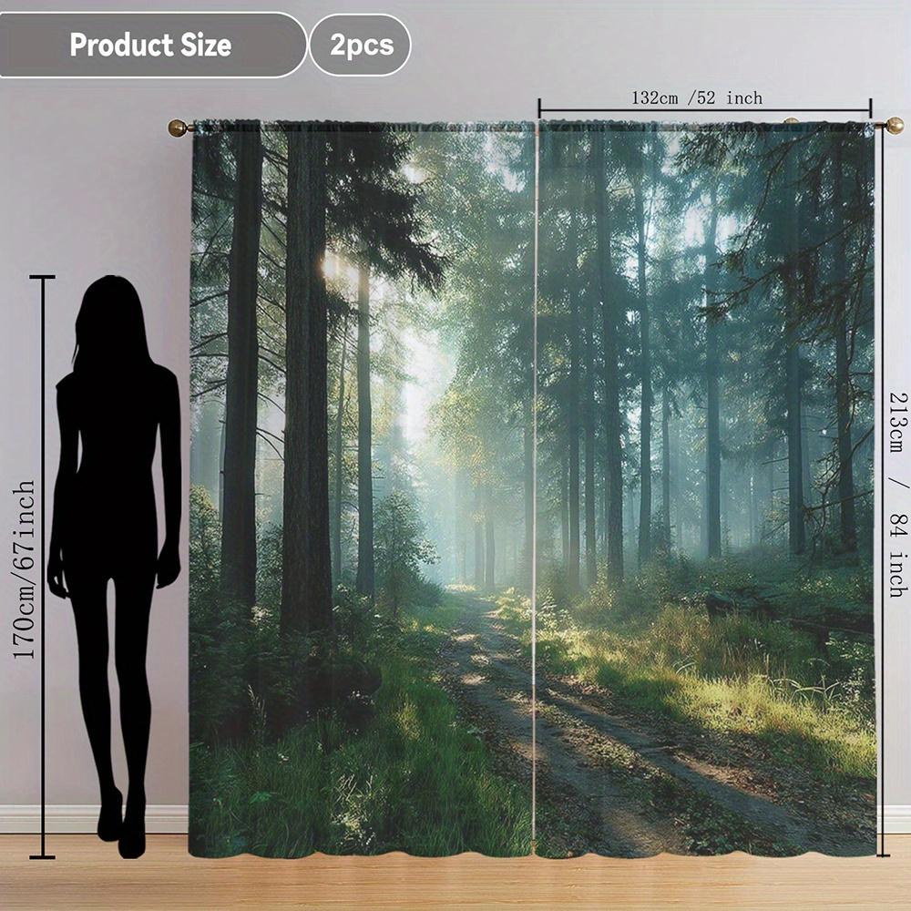Forest Path Photorealistic Curtains Set of 2 Rod Pocket Semi Sheer for Living Room Bedroom Decor