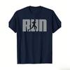 Mens Running Tshirt Cotton Short Sleeved Printed Casual Tshirt Round Neck Sports Shirt White Run Print and Runner Silhouette