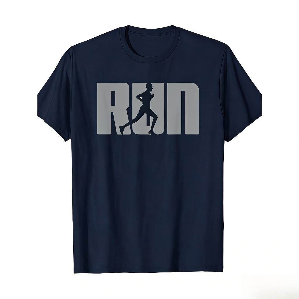 Mens Running Tshirt Cotton Short Sleeved Printed Casual Tshirt Round Neck Sports Shirt White Run Print and Runner Silhouette