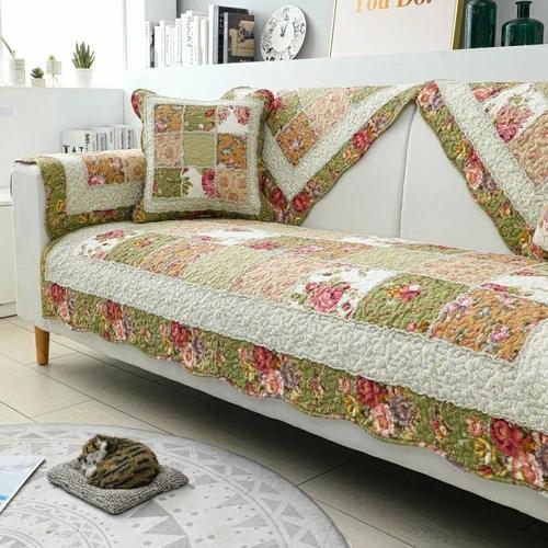 Pastoral Cotton Fabric Sofa Cover Slip Resistant Slipcover Rose Printing Seat Sofa Towel Dust Cover Towel Couches for Daybed Mat
