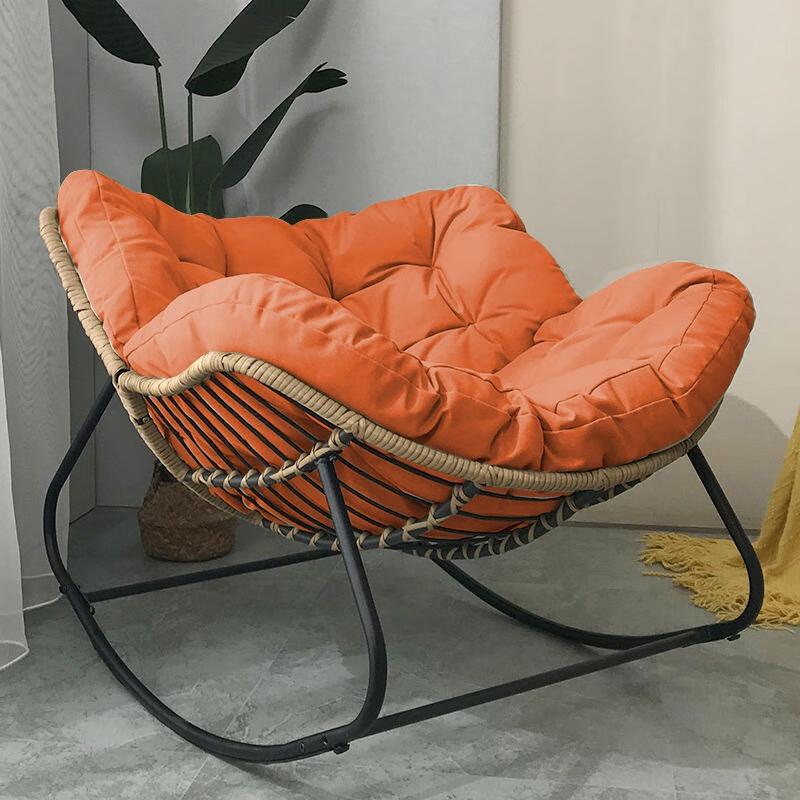 Wrought Iron Reclining Rattan Rocking Chair