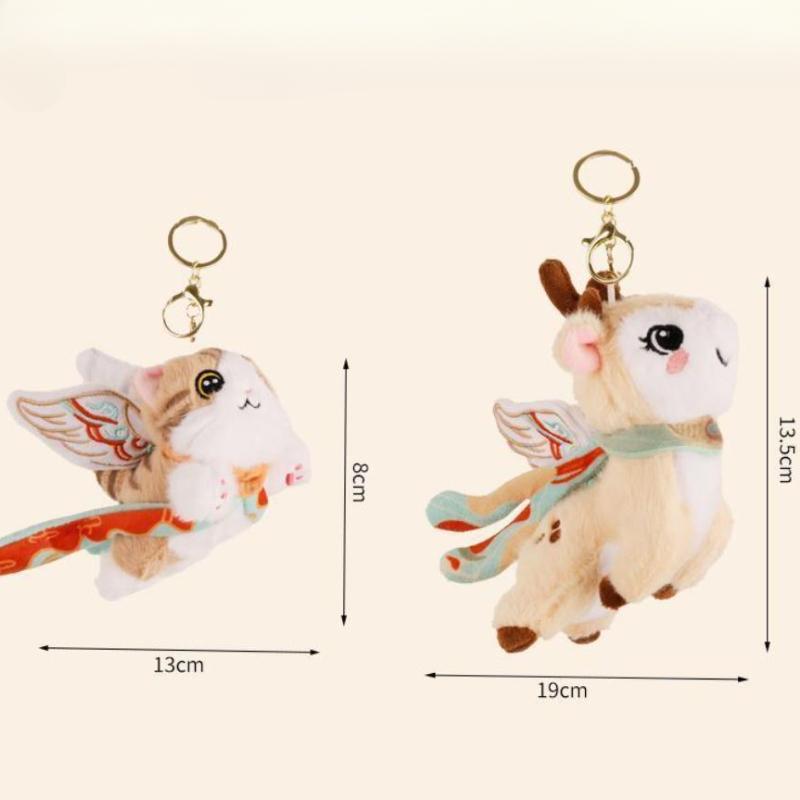 Chinese Style Dunhuang Flying Cat Nine-Colored Deer Bag Charm Pendant Cute Cotton Plush Doll Keychain Key Ring Gift