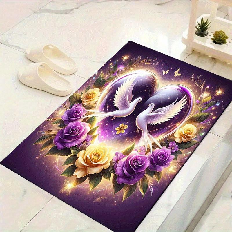 

1pc Flowers and doves Print, Design Indoor Area Rug, Soft, Anti-Slip, and Durable Gaming Room Decor for Bedroom, Living Room, and Exercise R 60cm by 90cm