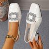 Women Sandals Water Diamond Buckle Thick Heel Sandals Women Summer 2025 New Baotou Shoes Women French Retro Square Headed Shoes