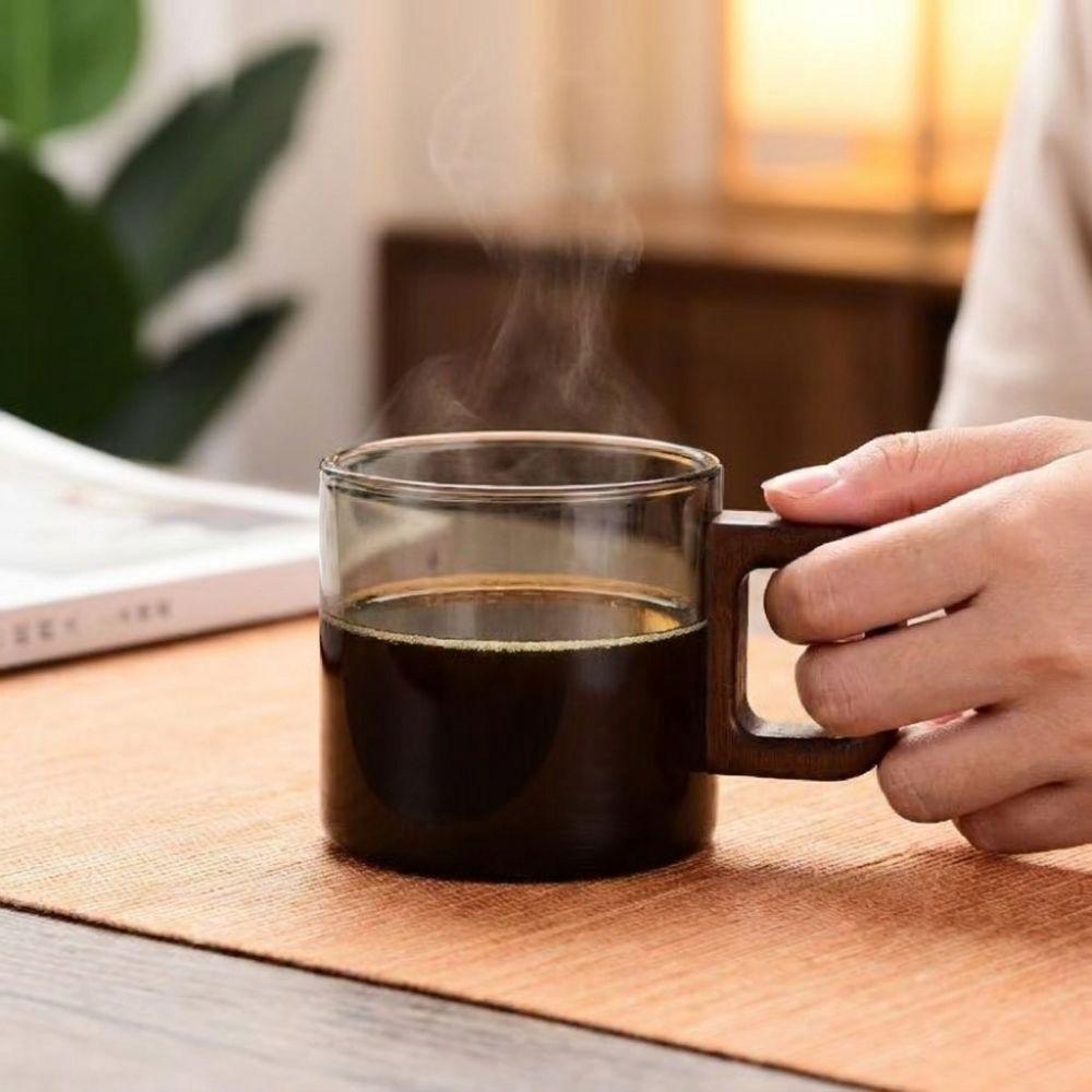 Walnut Handle Heat-resistant Glass Cup Glass Breakfast Milk Cup Espresso Cup Coffee Mug Household
