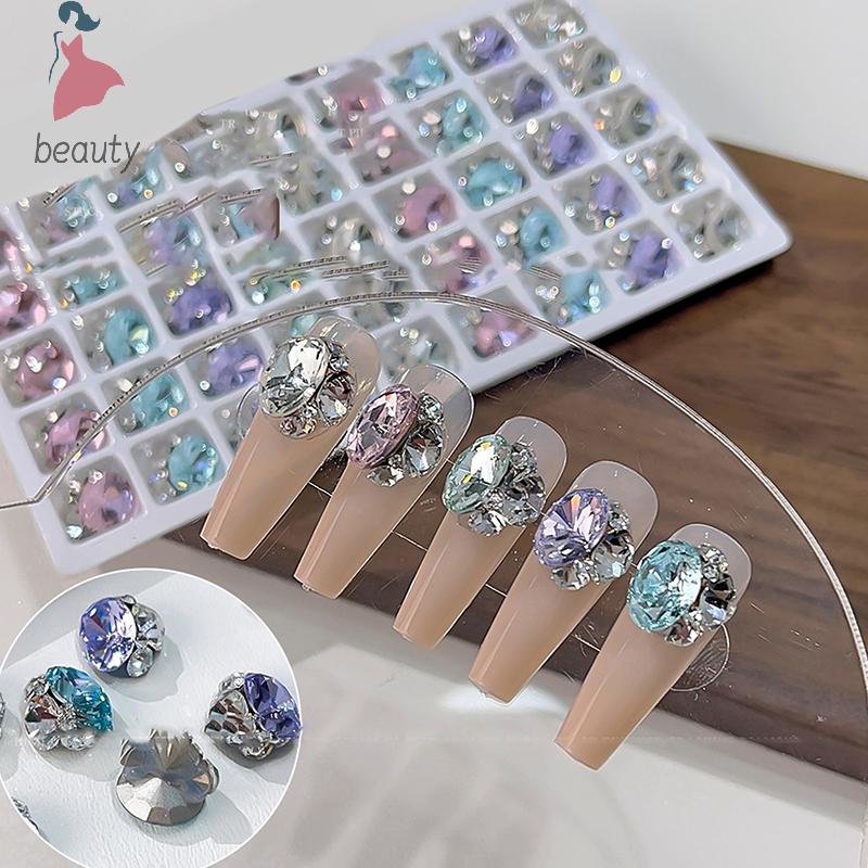 2pcs Glass Nail Stones Diy Charms Colorful Crystal Nail File Diamond Luxury Pigeon Eggs Nail Art Rhinestones Gems Sparkle