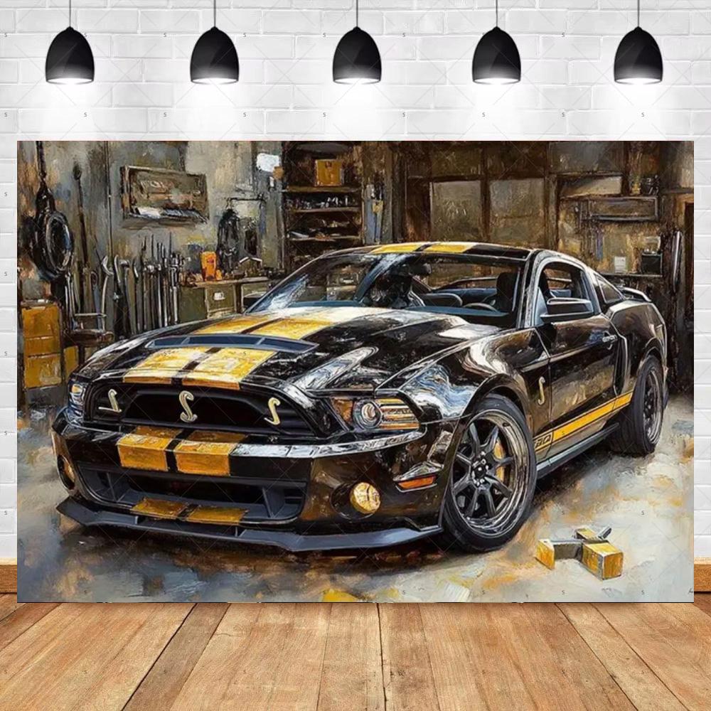 Bannière de Fond de Voiture Chaude Vintage Décoration de Fête Toile de Fond de Garage Classique Fournitures Style Industriel Pneu Outil Accessoire de Photographie