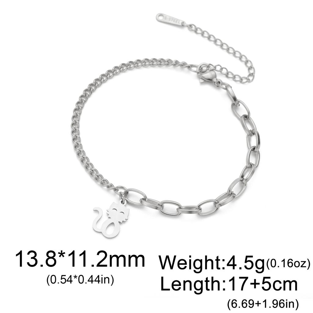 Lucktune Cute Cartoon Kitten Pendant Bracelets for Women Stainless Steel Sweet Cat Animal Chain Bracelets Fashion Jewelry Gifts