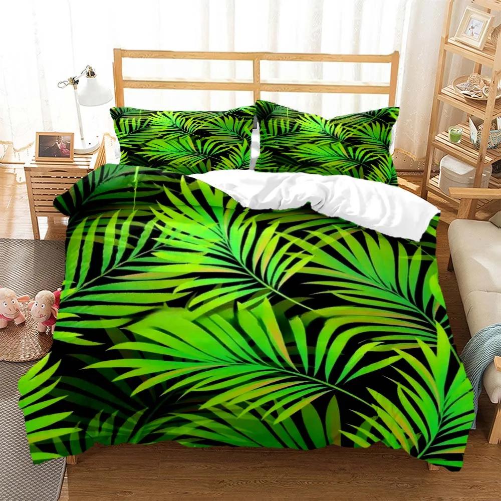 Fresh Green Leaf Minimalist Printed Quilt Cover Pillow Cover Queen Bedding Set Bedding Set Luxury Customized Bedding Set