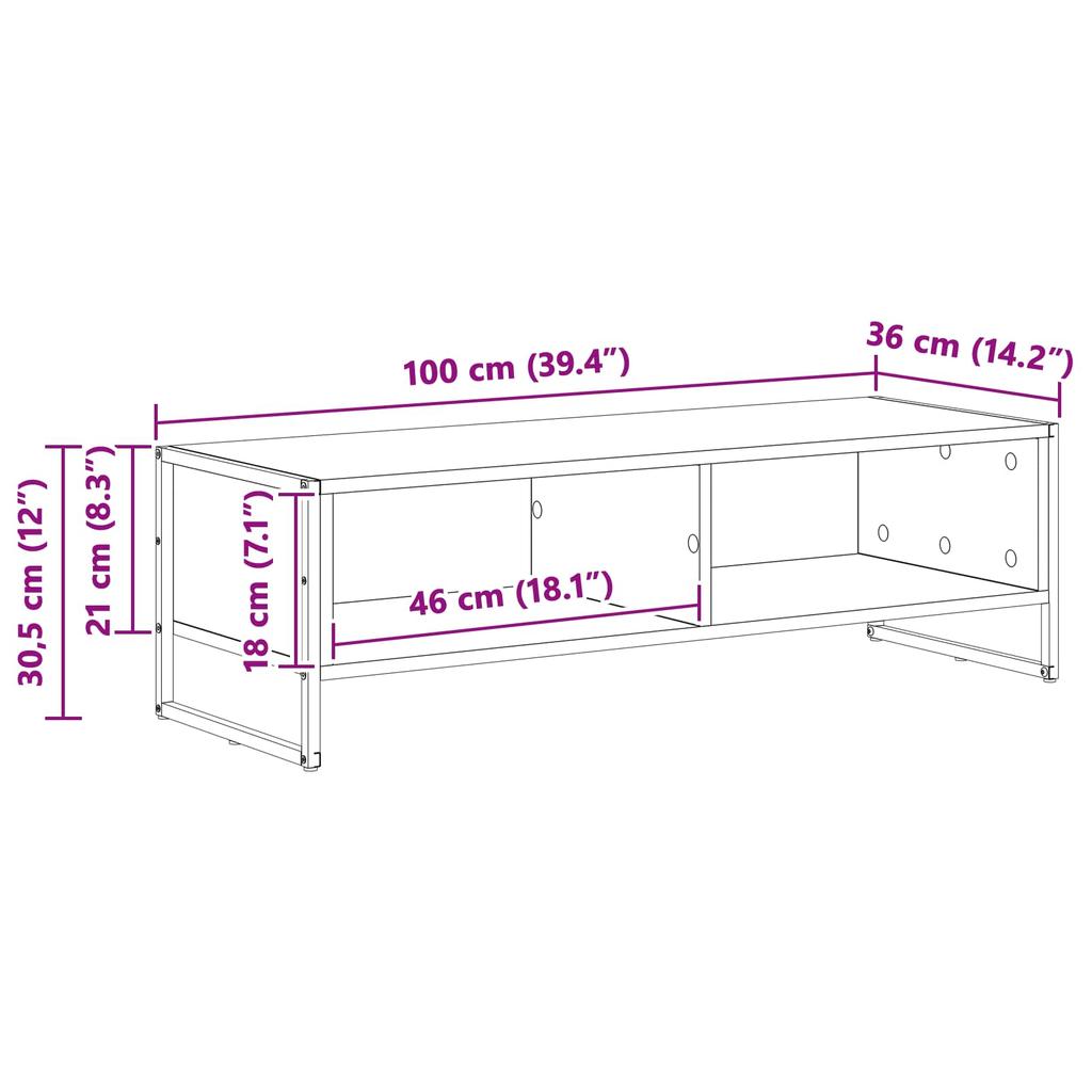 TV Cabinet Smoke Oak 100 x 36.5 x 30.5 cm Particleboard