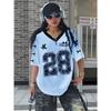 Summer Fashion Bow Women Clothing V-neck N0.28 Football Jersey Casual Sport Short Sleeve Harajuku Loose Tshirt Streetwear Top