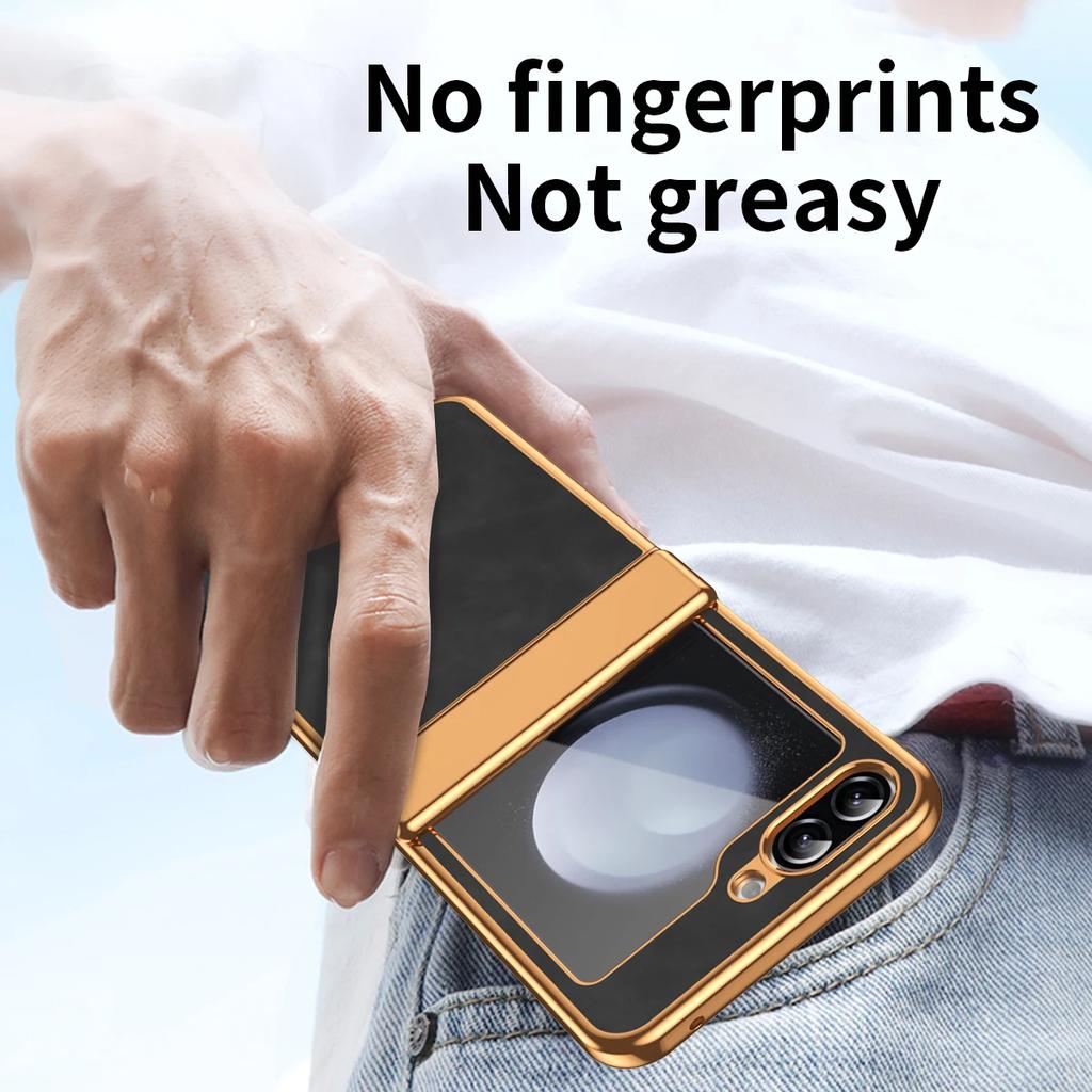 PU Leather Phone Case for Samsung Z Flip 7 fe 6 5 4 3 Flip6 Flip5 Flip4 Flip3 Hinge Protective Gold Frame Cover