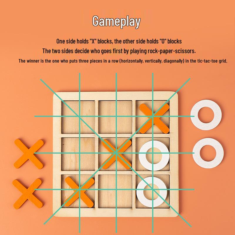 Gioco da tavolo in legno "Tris": Giocattolo di Pensiero Logico per Bambini, Attività Educativa e Interattiva Genitore-Figlio.