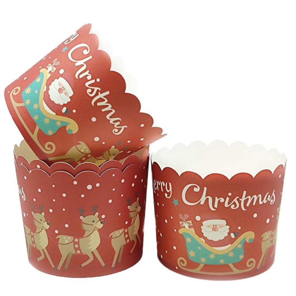 Heat-Resistant Christmas Muffin Cups - Medium Size, 50 pcs for Oven-Baking