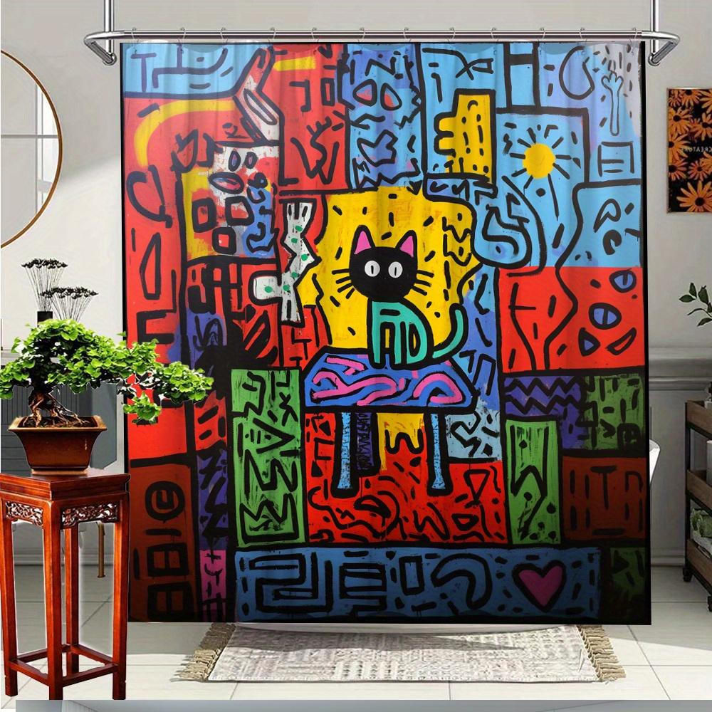

Яркий Кот Арт Водонепроницаемая Устойчивая к Плесени Шторка для Душа - Веселый и Красочный Дизайн для Уникального Декора Ванной Комнаты W90XH180cm