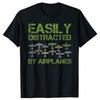 Easily Distracted By Airplanes Funny Pilot Aviation Plane Tshirts Men Fashion Casual Tshirt 100 Cotton Loose Oversized T Shirt