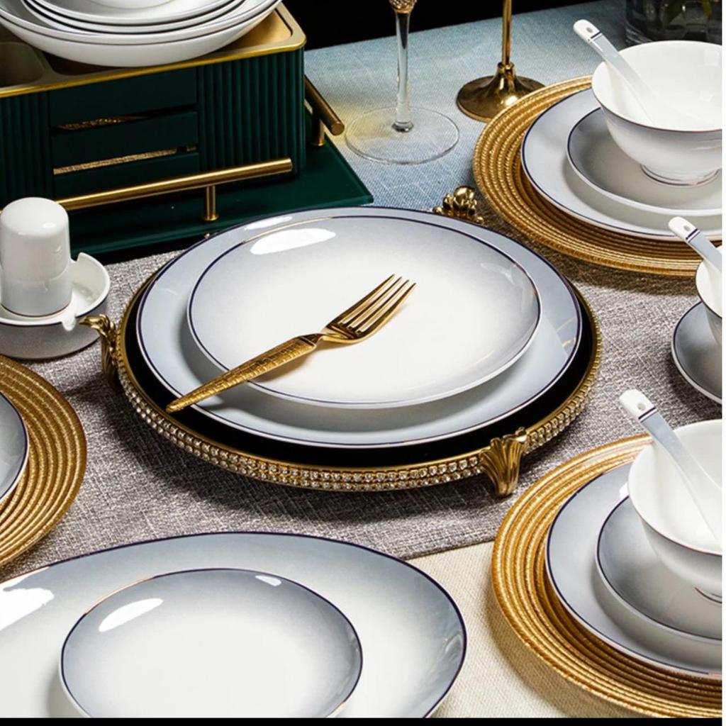 High-End Modern Gold-Edged Dinnerware Set: Simple Luxury Bowls, Plates, and Chopsticks