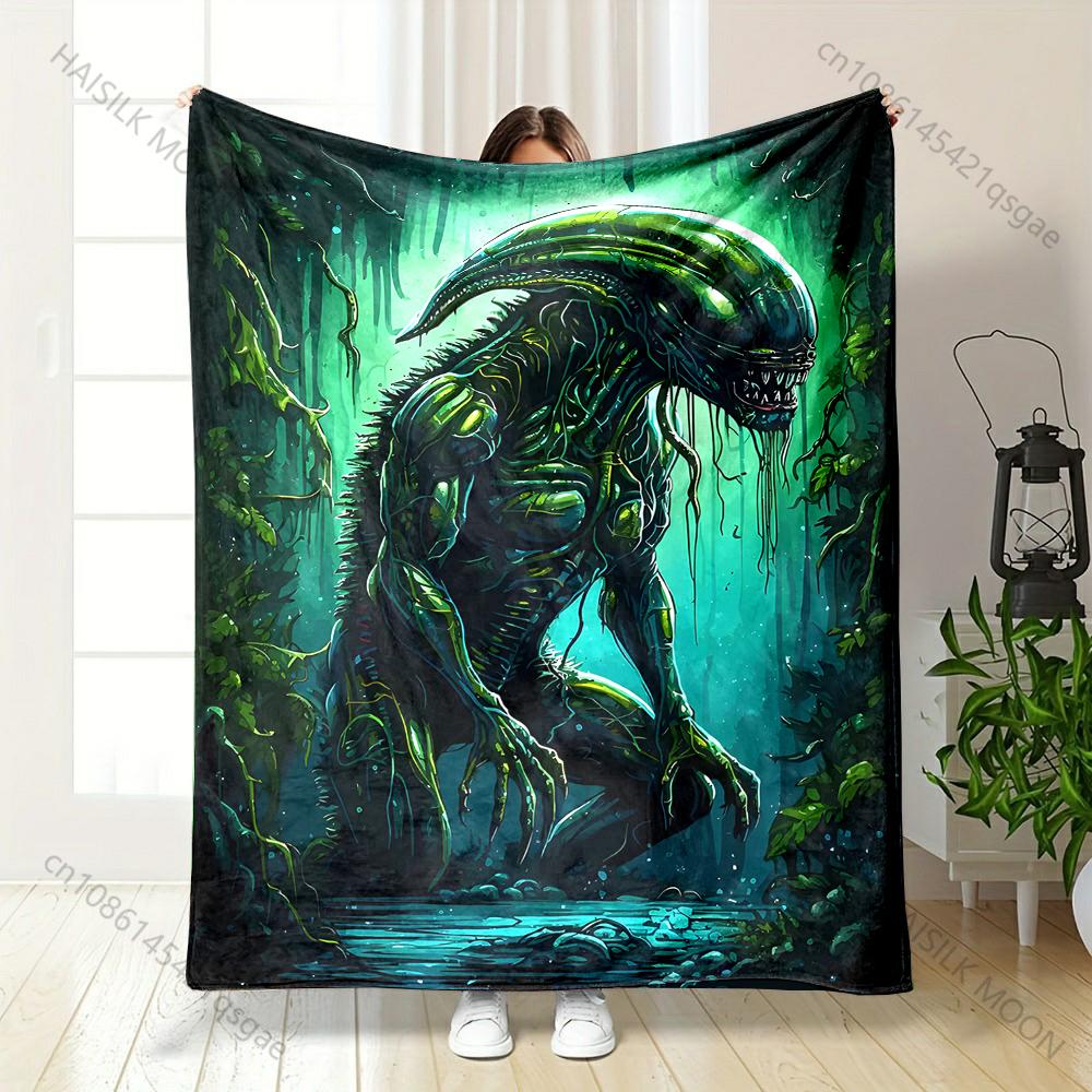 1PC Alien Creature Standing In Forest Printed Blanket All Seasons Multi-purpose Blanket Suitable for Sofa, Camping, Travel, Car