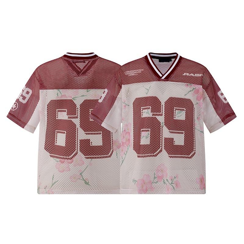 Trendy Brand Men'S T-Shirt American Retro Hip-Hop Letter Printing Mesh Casual Couple Sports Jersey Men And Women