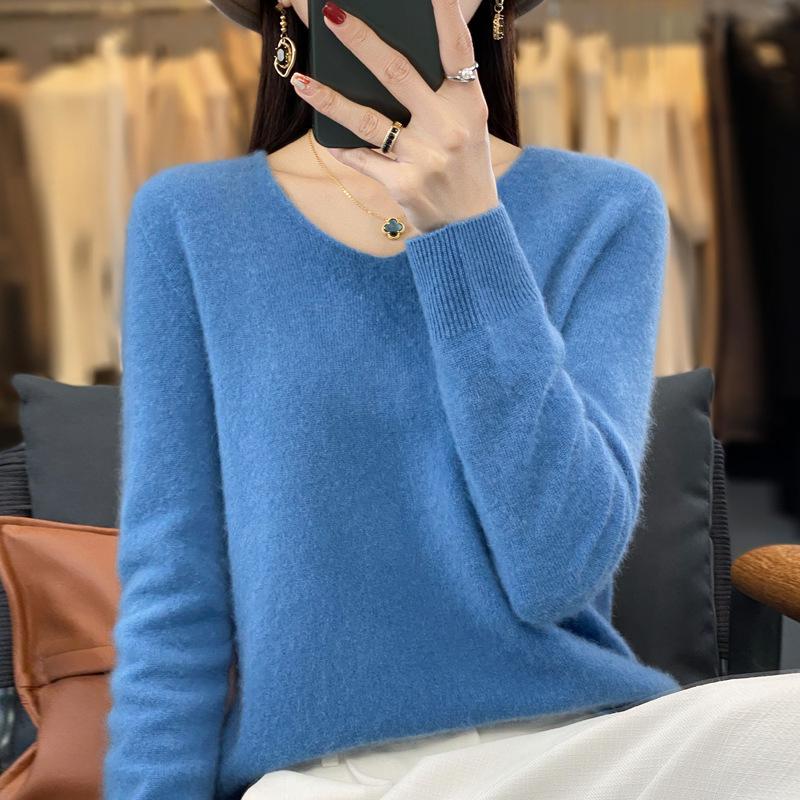 

Свитер Кашемировый Пуловер Женский Трикотаж V-образный вырез Длинный рукав Осенне-зимняя Мода Базовая Одежда Топы L