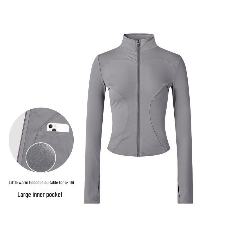 Damska pluszowa kurtka slim fit na wiosnę i jesień - przylegający do talii top do jogi