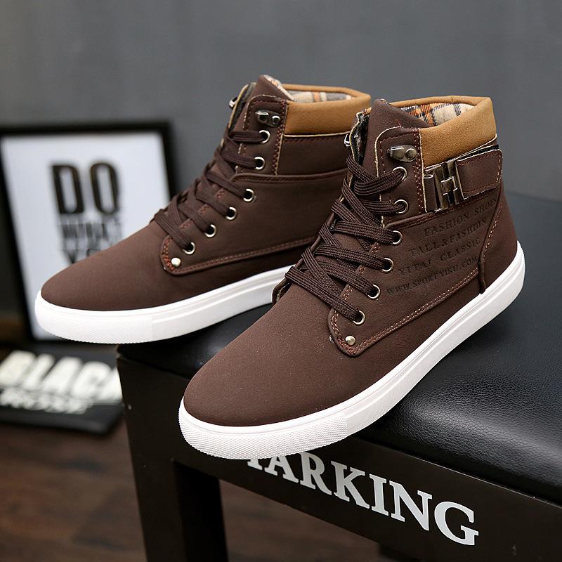 Spring Autumn Trendy Men's Round Head High Top Board Shoes Retro Casual Lace up Simple Comfortable Boots